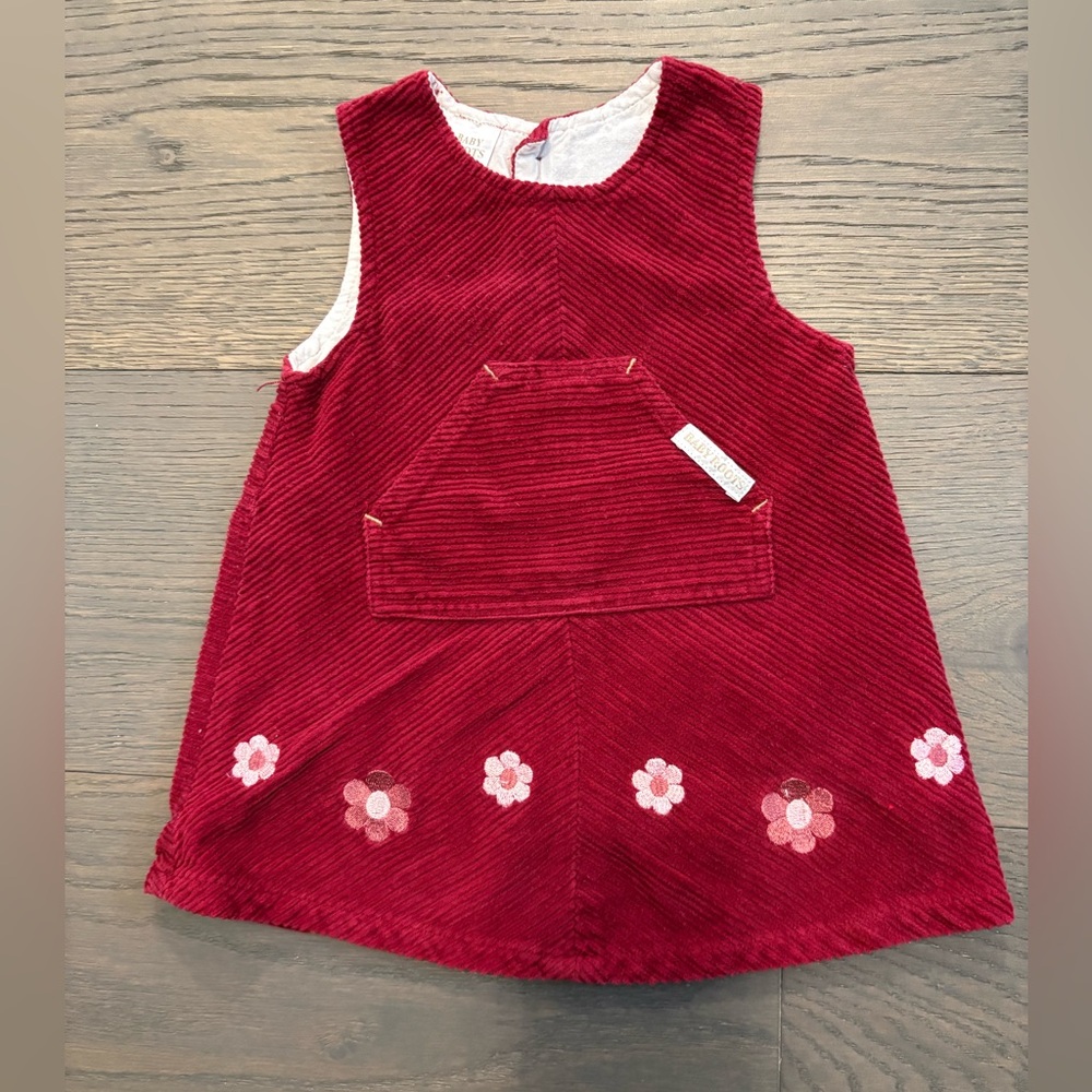 Baby roots burgundy cord baby dress 6-12M NWT ret $88